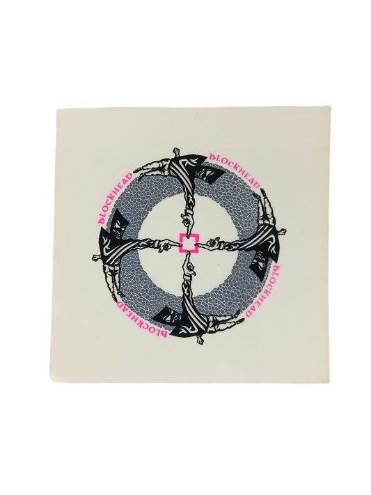 Blockhead Hooded Men Pointing Clear Black Pink Size 4" X 4" Vintage NOS Sticker 1985