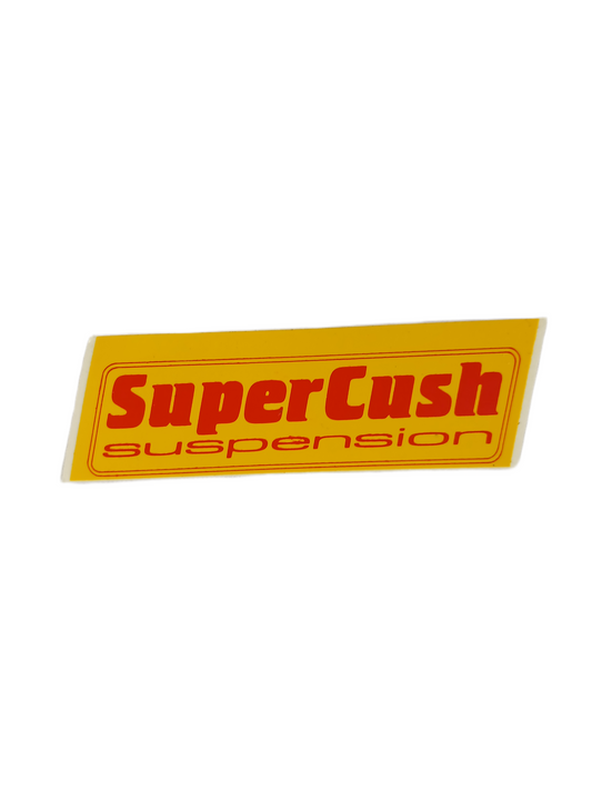 SuperCush Suspension Yellow Red Size 2.7" X 1.7" Vintage NOS Sticker 1980s