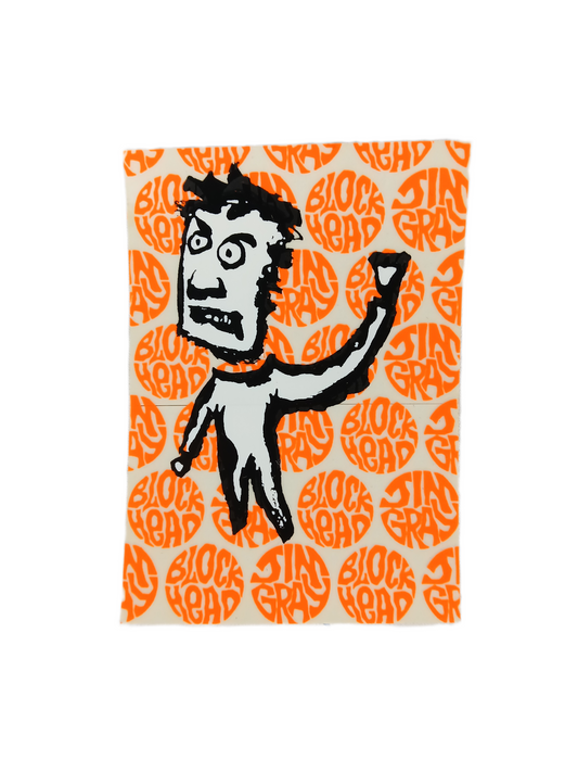 Blockhead Skateboards Jim Gray Clear Orange Black White Size 4" x 3" Vintage NOS Sticker