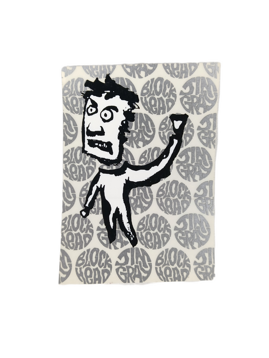 Blockhead Skateboards Jim Gray Clear Metallic Silver Black Size 4" x 3" Vintage NOS Sticker