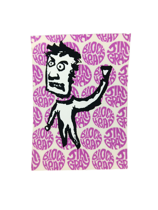 Blockhead Skateboards Jim Gray Clear Purple Black White Size 4" x 3" Vintage NOS Sticker
