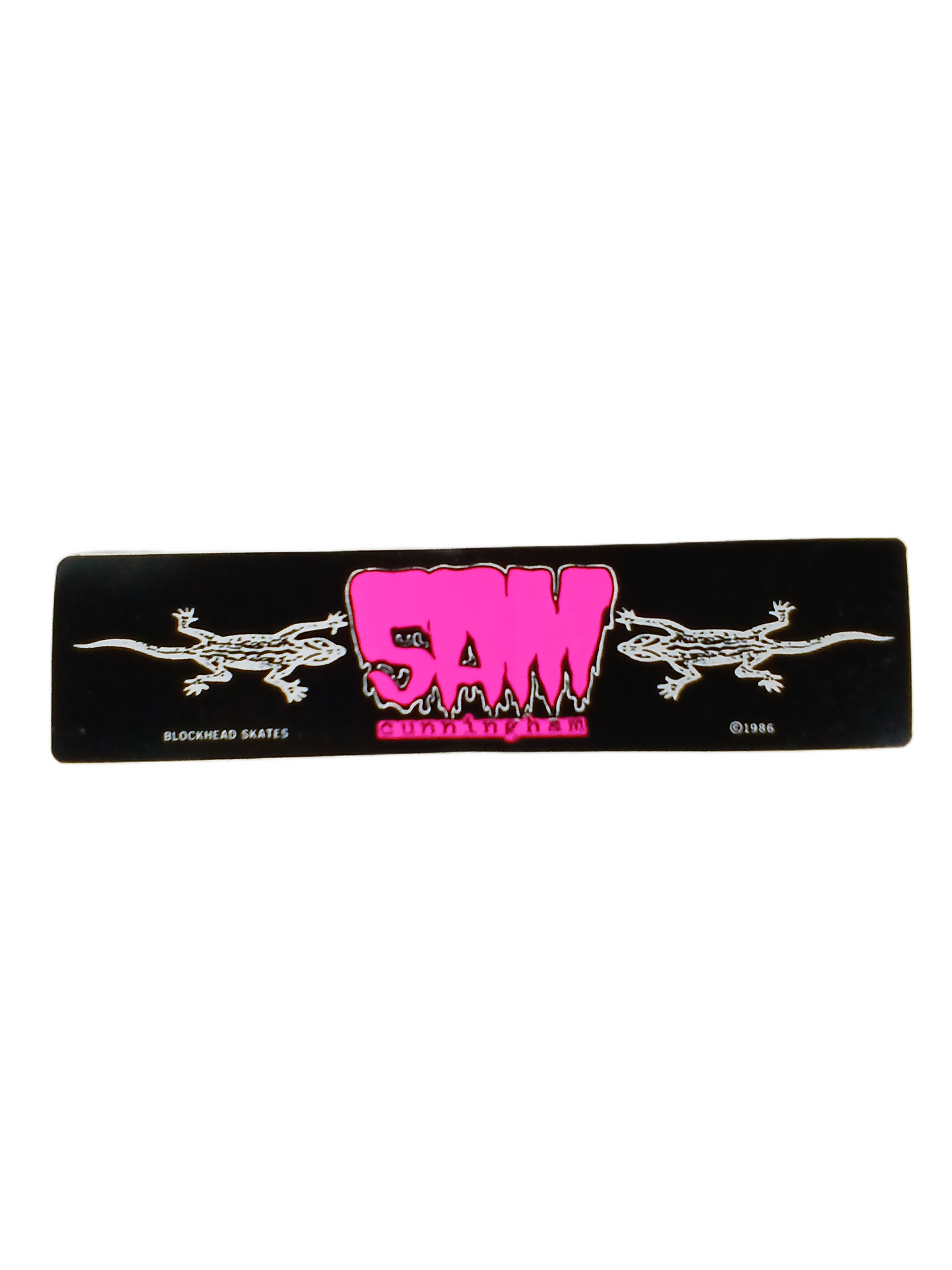 Blockhead Sam Cunningham Lizards Pink Black White Size 6" X 1.5" Vintage NOS Sticker 1986