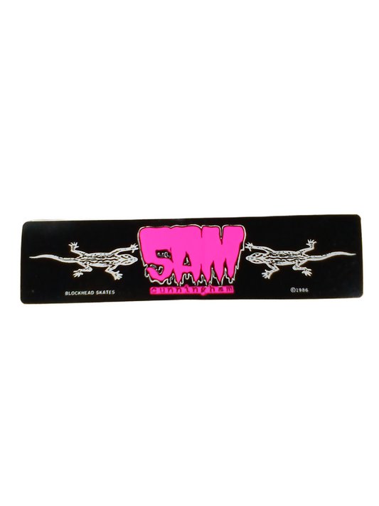Blockhead Sam Cunningham Lizards Pink Black White Size 6" X 1.5" Vintage NOS Sticker 1986