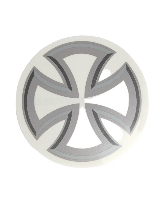 Independent 3D Cross Silver Clear 5" X 5" Vintage NOS Circle Sticker