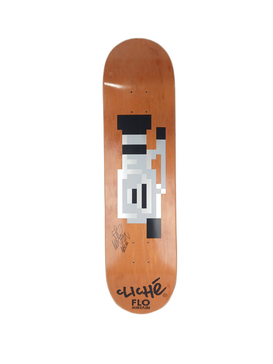Cliché Flo Mirtain Autographed VX1000 Orange Woodgrain Black Silver Size 8.0" Vintage NOS Deck