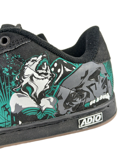 Adio Eugene SL Black Green Gum Wolf Skull Print US Mens Size 9.5 Vintage Sample Shoes