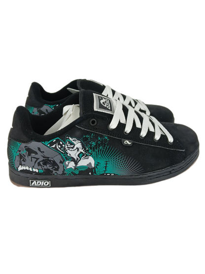 Adio Eugene SL Black Green Gum Wolf Skull Print US Mens Size 9.5 Vintage Sample Shoes