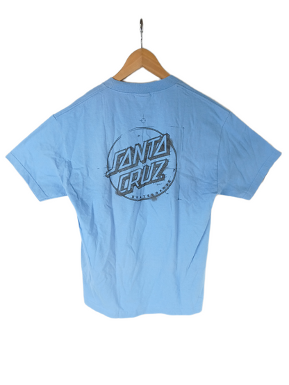 Santa Cruz Classic Dot Crosshair Lt Blue Chest Print &amp; Large Back Print Black Mens Size L S/s Vintage Shirt