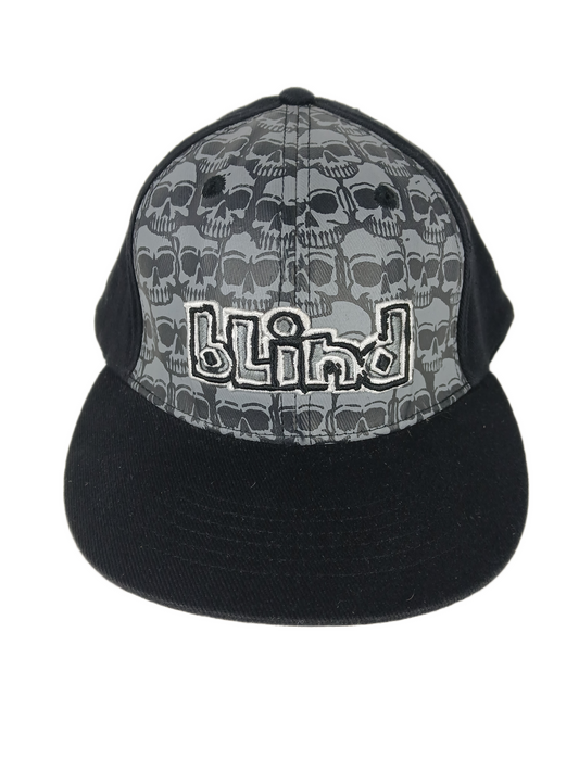 Blind Skulls Black Grey Silver Leather Front Graphic Black Size L - XL Original Blind Flex Hat