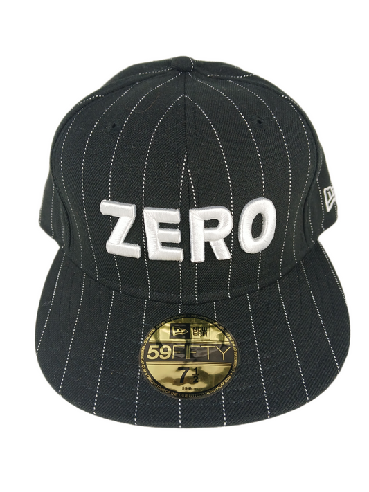 Zero X New Era 59Fifty ZERO Silver Print Black White Pinstripes Size 7 1/2 59.6cm Vintage Fitted Hat