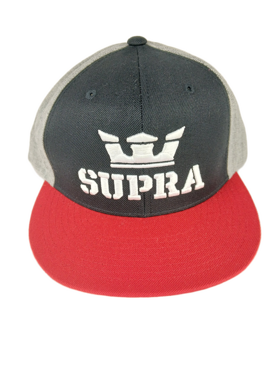 Supra Above Crown Logo Red Black Grey White One Size Fits all Vintage Snapback Hat
