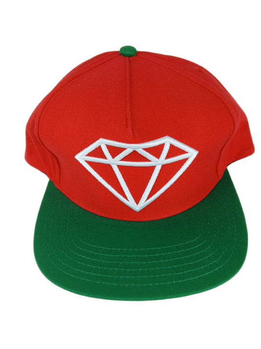 Diamond OG Logo Green Red White One Size Fits All Vintage Snapback Hat