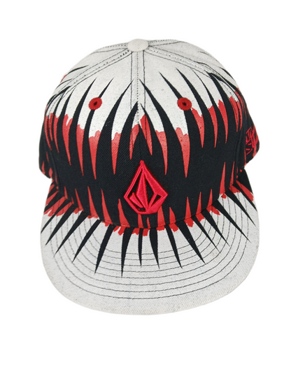 Volcom Red Stone White Black Red Splatter Size 7 1/4 57.7cm Vintage Fitted Sample Hat
