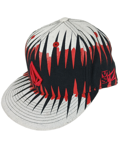 Volcom Red Stone White Black Red Splatter Size 7 1/4 57.7cm Vintage Fitted Sample Hat