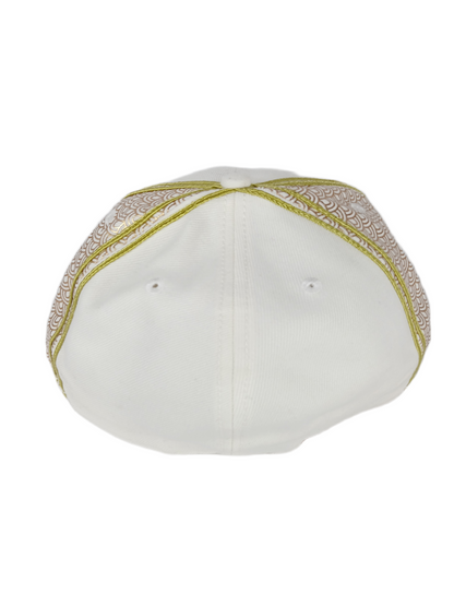 Osiris X New Era 59Fifty Cream Gold All Over Embroidered Print Size 7 1/2 59.6cm Vintage Fitted Hat