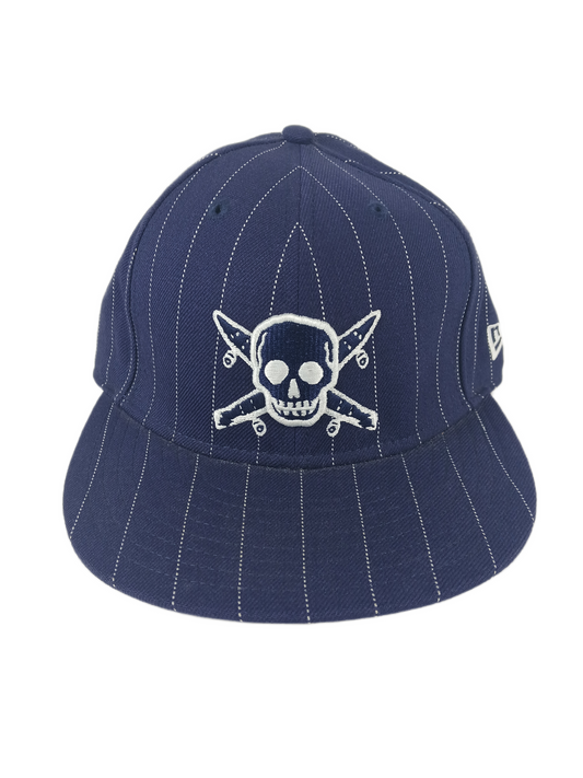 Fourstar X New Era 59Fifty Blue White Pinstripes Silver Pirate Size 7 55.8cm Vintage Fitted Hat
