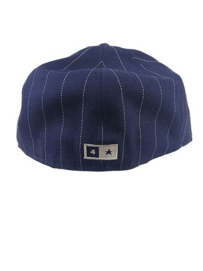 Fourstar X New Era 59Fifty Blue White Pinstripes Silver Pirate Size 7 55.8cm Vintage Fitted Hat