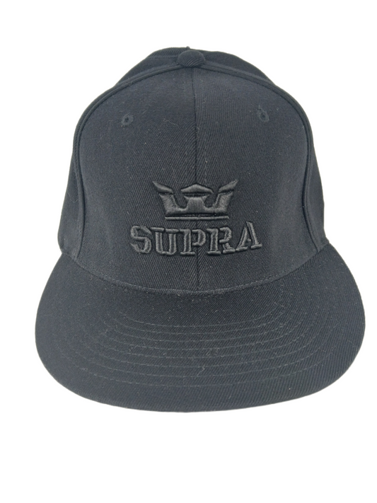 Supra Black Supra Crown Logo & Text One Size Fits All Vintage Flexfit Hat
