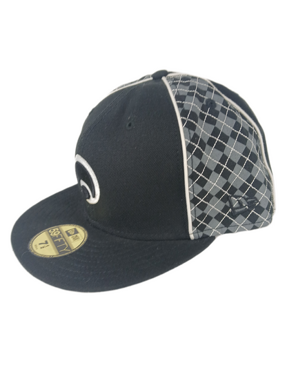 Osiris X New Era 59Fifty Black White Logo Black Grey Checks Back Osiris Print Size 7 1/2 59.6cm Vintage Fitted Hat