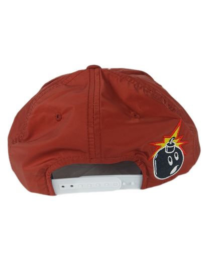 The Hundreds Adam Bomb Logo Metallic Red White Bombs Front Print Hundreds Bomb Back Print One Size Fits All Vintage Snapback Hat