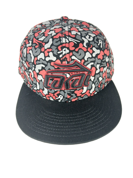 Lakai Splat Logos All Over Print Black Red Grey Size 7 3/8 Vintage Fitted Hat