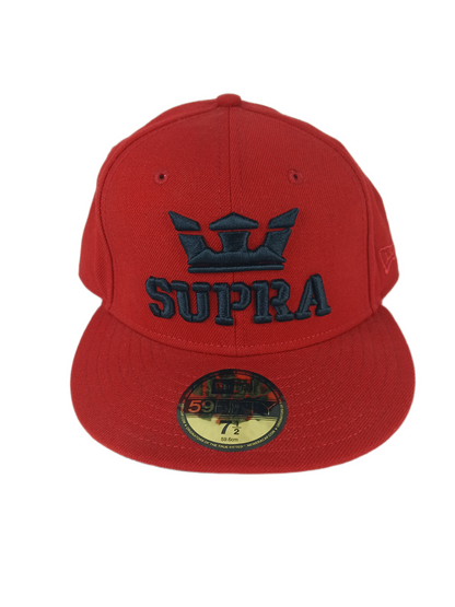 Supra X New Era 59Fifty Black Red Crown & Text Logo Size 7 1/2 59.6cm Vintage Fitted Hat