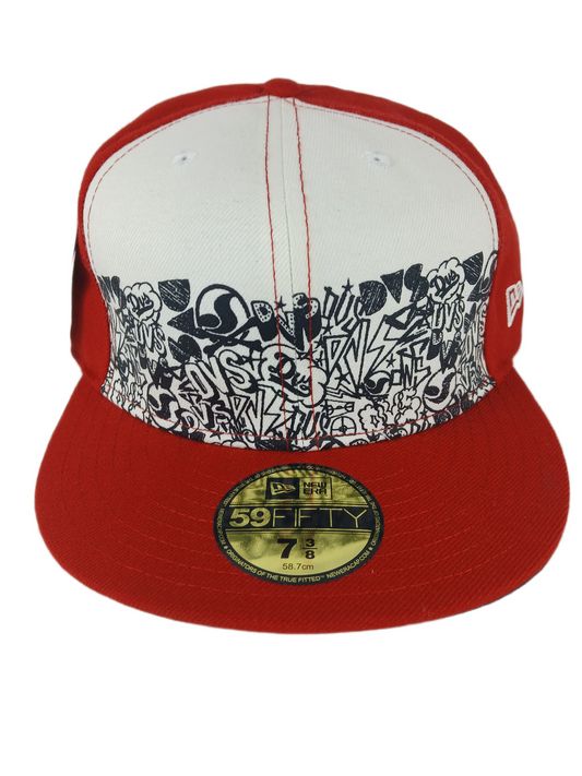 DVS X New Era 59Fifty Sketchbook Logos Black Red White Size 7 3/8 58.7cm Vintage Fitted Hat