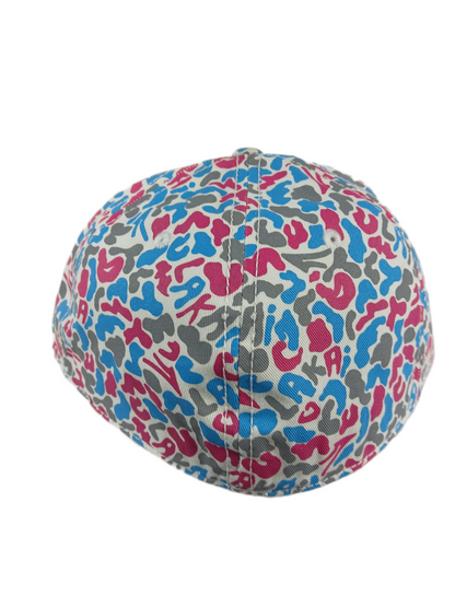 Lakai Splat Logos All Over Print Cream Blue Pink Grey Size 7 3/8 Vintage Lakai Fitted Hat