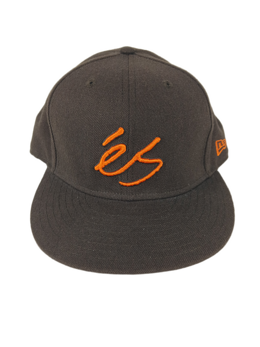 eS X New Era 59Fifty Brown Orange eS Logo Size 7 3/8 58.7cm Vintage NOS Fitted Hat