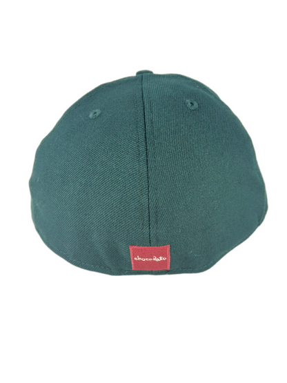 Chocolate X New Era 59Fifty Olive Green White Chocolate Text Red Block Back Logo Size 7 3/8 58.7cm Vintage Fitted Hat