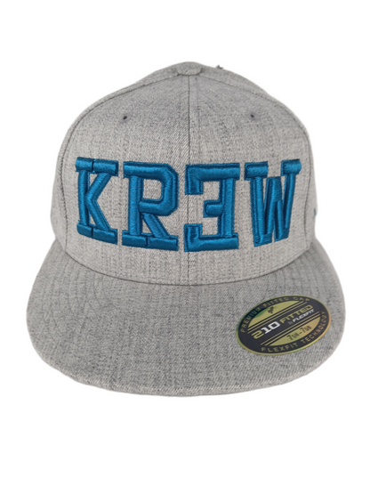 Krew Kr3w Logo Grey Turquoise Size 7 1/4 - 7 5/8 Vintage Flexfit 210 Fitted Hat