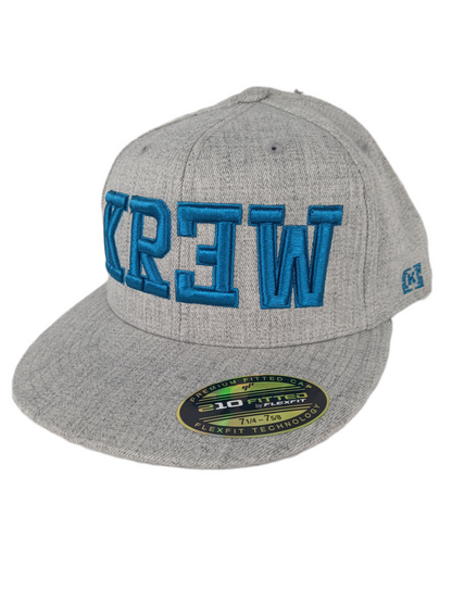 Krew Kr3w Logo Grey Turquoise Size 7 1/4 - 7 5/8 Vintage Flexfit 210 Fitted Hat