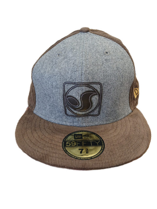 DVS X New Era 59Fifty Brown Corduroy Grey Wool Size 7 3/8 58.7cm Vintage Fitted Hat