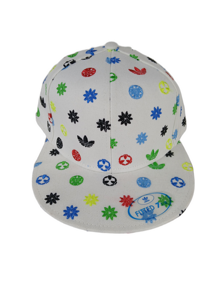 Adidas Logos All Over Print White Multi Size 7 1/8 Vintage Adidas Fitted Hat