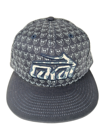 Lakai Rick Howard Black Cat Blue White Navy All Over Print Black Gold White Back Cat Print Size 7 1/4 Vintage Lakai Fitted Sample Hat