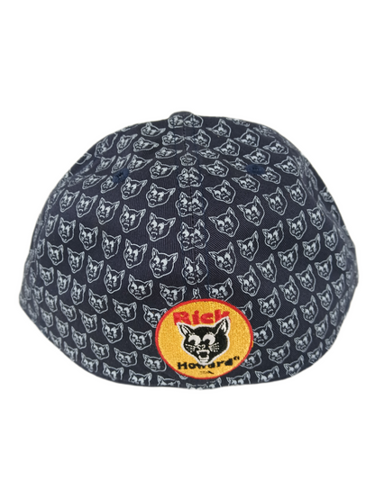 Lakai Rick Howard Black Cat Blue White Navy All Over Print Black Gold White Back Cat Print Size 7 1/4 Vintage Lakai Fitted Sample Hat