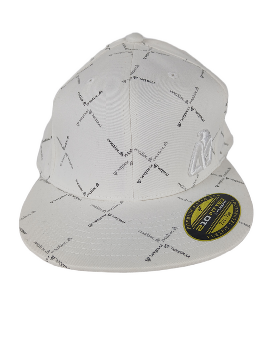 Matix Cream Black All Over Logos X Print Size 7 1/4 - 7 5/8 Vintage Flexfit 210 Fitted Hat