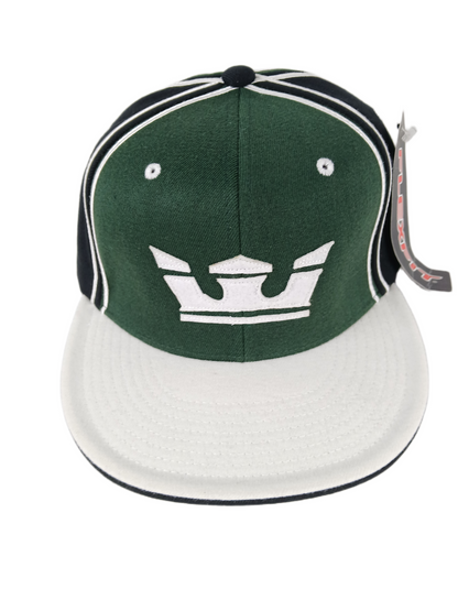 Supra Tri Color Panel Large Crown Cream White Olive Black Silver Striped One Size Fits All Original Flexfit Hat