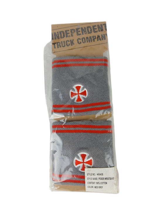 Independent Poser Grey Silver Red Iron Cross Logo Set Of Two Vintage Wristbands