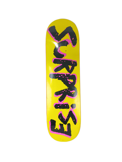 Surprise Retro Font Carbon Fiber Laminate Yellow Pink Black Size 8.5" Vintage NOS Deck