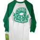 Shake-Junt Getcha Roll On White Green Front Small Print Large Back Print Mens Size L 3/4 Sleeve Baseball Raglan Vintage Shirt