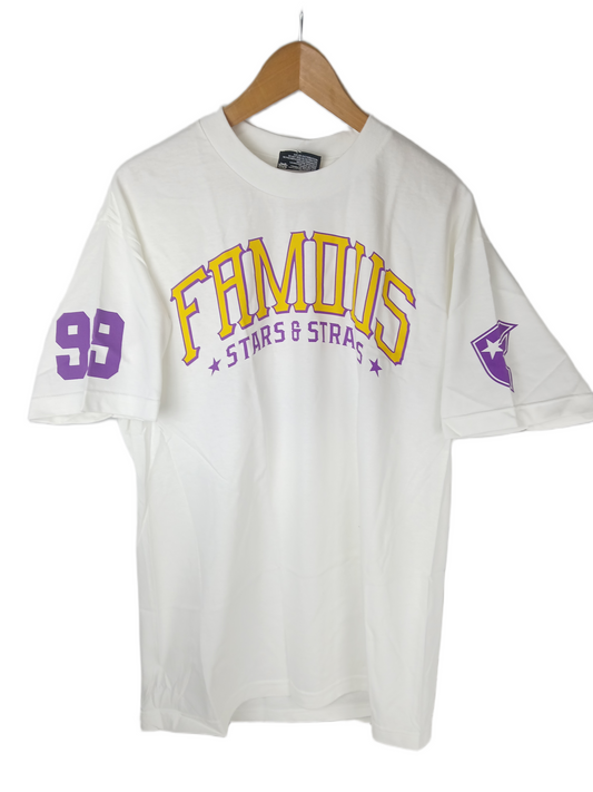 Famous Stars & Straps League White Purple Gold Mens Size L S/s Vintage Shirt