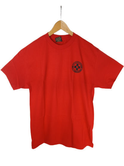 Black Label Emergency Red Black Mens Small Front Print Large Back Print Size L S/s Vintage Shirt