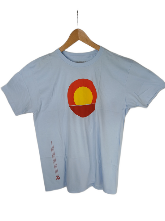 Destructo Sun LT Blue Yellow Orange Mens Size L S/s Vintage Shirt