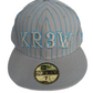 Krew X New Era 59Fifty Kr3w Vintage Text Pinstripes Blue Grey Silver Size 7 1/2 59.6cm Vintage Fitted Hat