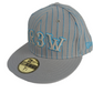 Krew X New Era 59Fifty Kr3w Vintage Text Pinstripes Blue Grey Silver Size 7 1/2 59.6cm Vintage Fitted Hat