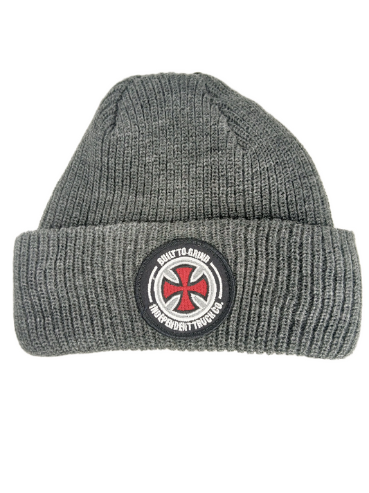 Independent Long Shoreman BTG Built To Grind Patch Heather Grey Red Black One Size Fits All Vintage Beanie