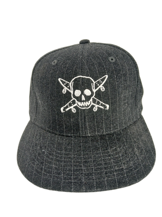 Fourstar Skull & Crossboards Logo Silver Grey Black Pinstriped One Size Fits All Vintage Flexfit Hat