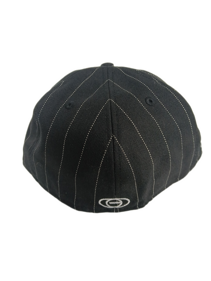 Gold X New Era 59Fifty Black White G Logo Pinstriped Size 7 1/8 56.8cm Vintage Fitted Hat