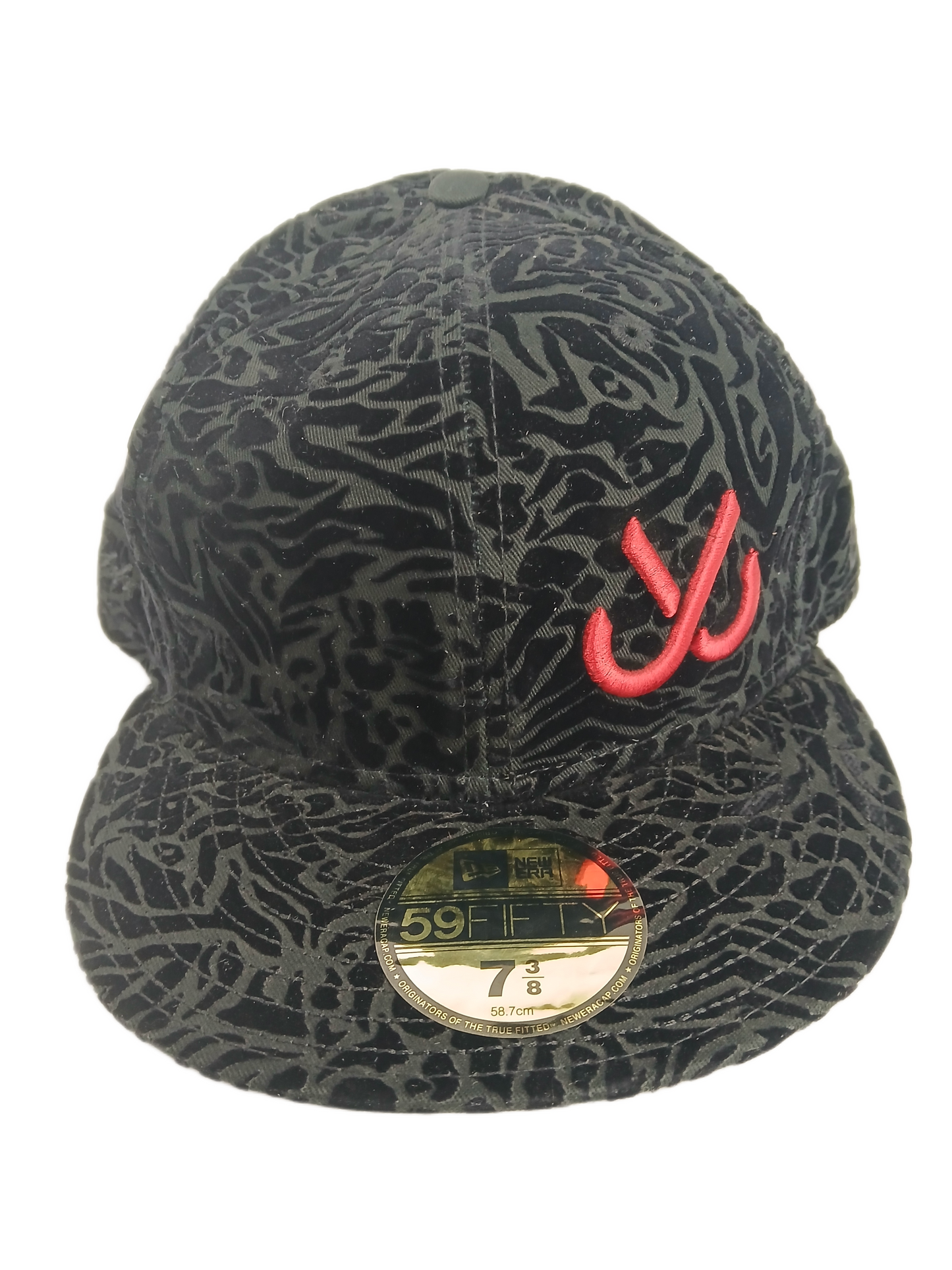 JSLV X New Era 59Fifty Jus Liv Black Felt Camo Print Red Size 7 3/8 58.7cm Vintage Fitted Hat